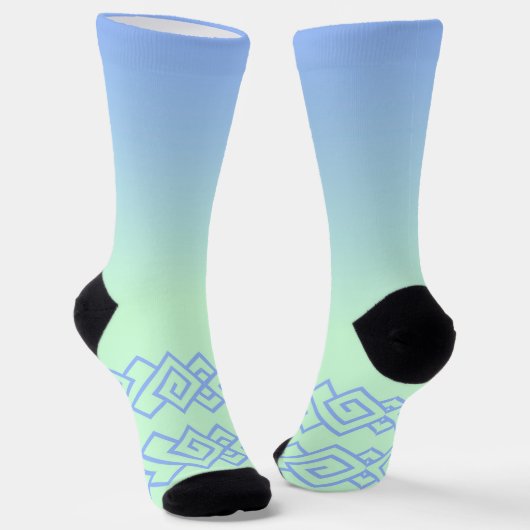 Green to Blue, Greek Pattern, Name Sokken (Gebogen)