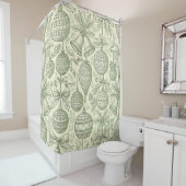 Green Toile Christmas Bells & Ornaments Pattern 2 Douchegordijn (In situ)