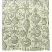 Green Toile Christmas Bells & Ornaments Pattern 2 Douchegordijn (Voorkant)