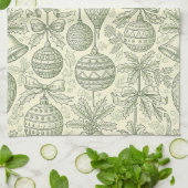 Green Toile Christmas Bells & Ornaments Pattern 2 Theedoek (Gevouwen)