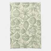 Green Toile Christmas Bells & Ornaments Pattern 2 Theedoek (Verticaal)