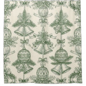 Green Toile Christmas Bells & Ornaments Pattern Douchegordijn (Voorkant)