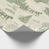 Green Toile Christmas Sleigh Ride Pattern (2) Cadeaupapier (Hoek)