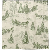 Green Toile Christmas Sleigh Ride Pattern (2) Douchegordijn (Voorkant)