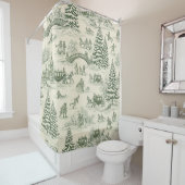 Green Toile Christmas Sleigh Ride Pattern (3) Douchegordijn (In situ)