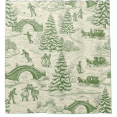 Green Toile Christmas Sleigh Ride Pattern (4) Douchegordijn (Voorkant)