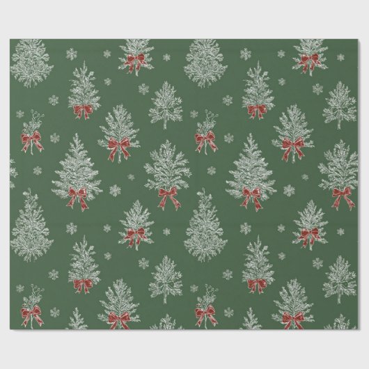 Green Toile Christmas Tree Pattern Cadeaupapier (Vlak)