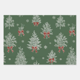 Green Toile Christmas Tree Pattern Inpakpapier Vel