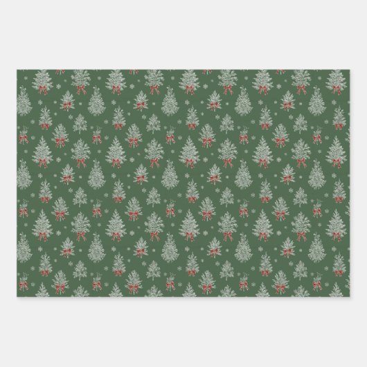 Green Toile Christmas Tree Pattern Inpakpapier Vel (Voorkant 2)