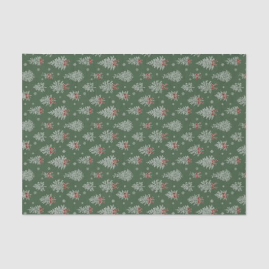 Green Toile Christmas Tree Pattern Tissuepapier (Voorkant)