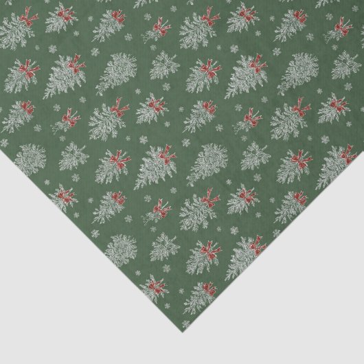 Green Toile Christmas Tree Pattern Tissuepapier (Detail)