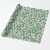 Green Toile Christmas Tree Scenery Cadeaupapier (Uitgerold)