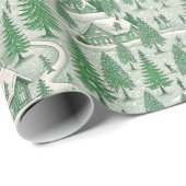 Green Toile Christmas Tree Scenery Cadeaupapier (Rol Hoek)