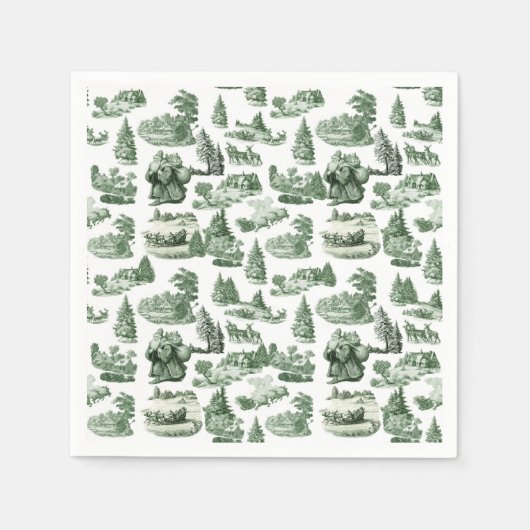Green Toile Christmas Village Santa Reindeer  Servet (Voorkant)