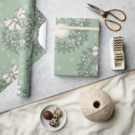 Green Toile Christmas Wreath Pattern Cadeaupapier
