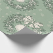 Green Toile Christmas Wreath Pattern Cadeaupapier (Hoek)