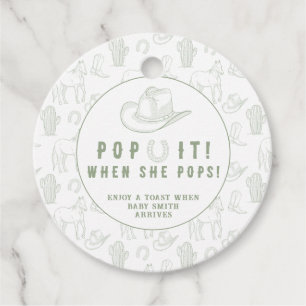 Green Toile Cowboy POP IT! Baby Shower Bedankjes Labels