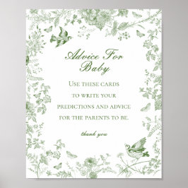 Green Toile De Jouy Advies voor Baby shower Game Poster