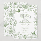 Green Toile De Jouy  Bloemen Bruids Brunch Kaart (Voorkant / Achterkant)
