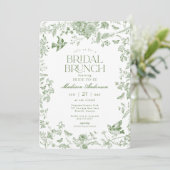 Green Toile De Jouy  Bloemen Bruids Brunch Kaart (Staand voorkant)