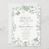 Green Toile De Jouy  Bloemen Bruids Brunch Kaart (Voorkant)