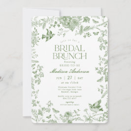 Green Toile De Jouy Bloemen Bruids Brunch Kaart