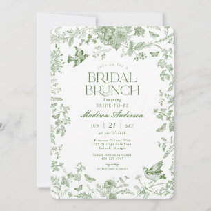 Green Toile De Jouy Bloemen Bruids Brunch Kaart