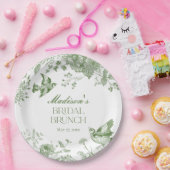 Green Toile De Jouy  Bloemen Bruids Brunch Papieren Bordje (Feest)
