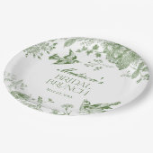 Green Toile De Jouy  Bloemen Bruids Brunch Papieren Bordje (Gekanteld)