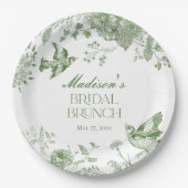 Green Toile De Jouy  Bloemen Bruids Brunch Papieren Bordje (Voorkant)