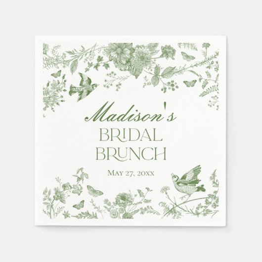 Green Toile De Jouy  Bloemen Bruids Brunch Servet (Voorkant)