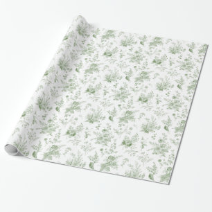 Green Toile De Jouy  Bloemen Chinoiserie Cadeaupapier