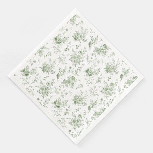 Green Toile De Jouy  Bloemen Chinoiserie Servet (Hoek)