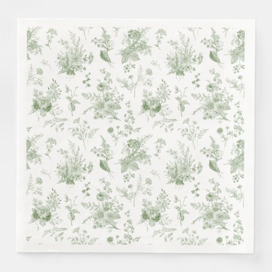 Green Toile De Jouy  Bloemen Chinoiserie Servet (Voorkant)