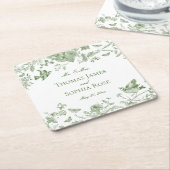 Green Toile De Jouy  Bloemen Huwelijk Kartonnen Onderzetters (Schuin)