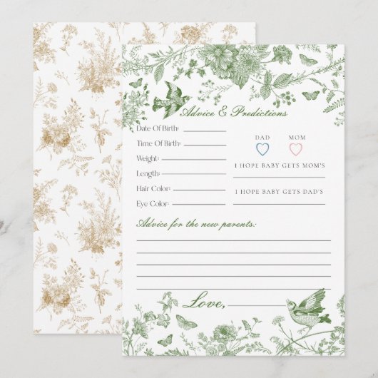 Green Toile De Jouy Floral Advies voor Baby Kaart (Voorkant / Achterkant)