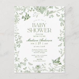 Green Toile De Jouy  Floral Baby shower Briefkaart