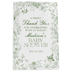 Green Toile De Jouy Floral Baby shower Favors Medium Cadeauzakje