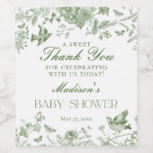 Green Toile De Jouy Floral Baby shower Favors Wijn Etiket (Enkel label)