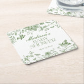 Green Toile De Jouy  Floral Baby shower Kartonnen Onderzetters (Schuin)