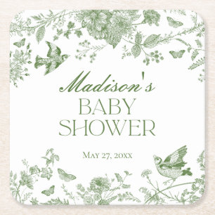 Green Toile De Jouy  Floral Baby shower Kartonnen Onderzetters