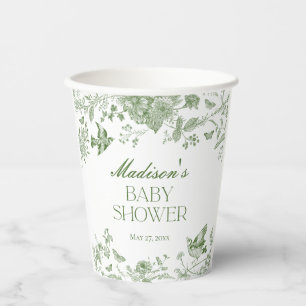 Green Toile De Jouy  Floral Baby shower Papieren Bekers