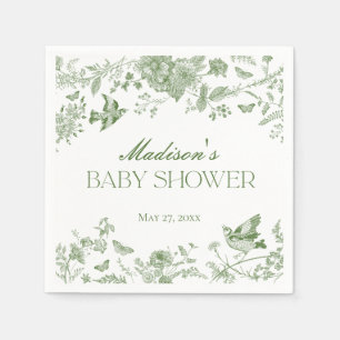 Green Toile De Jouy  Floral Baby shower Servet