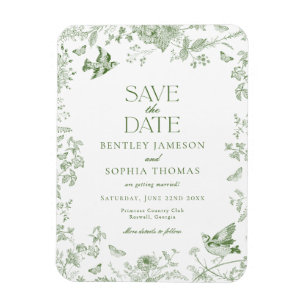 Green Toile De Jouy  Floral Save the Date Magneet