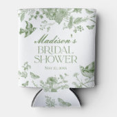 Green Toile De Jouy Floral Vrijgezellenfeest Blikjeskoeler (Voorkant)