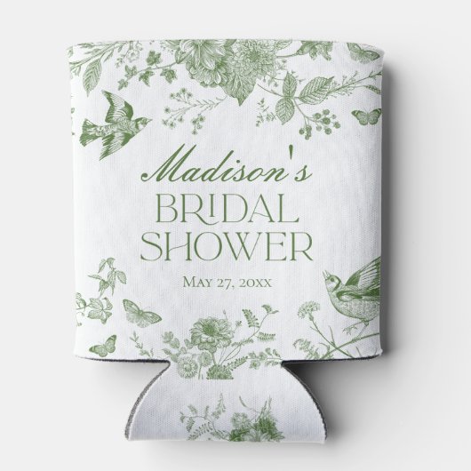 Green Toile De Jouy  Floral Vrijgezellenfeest Blikjeskoeler (Achterkant)