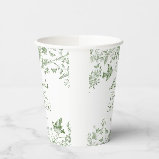 Green Toile De Jouy  Floral Vrijgezellenfeest Papieren Bekers (Links)