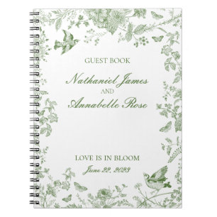Green Toile De Jouy Floral Wedding Guest Book Notitieboek