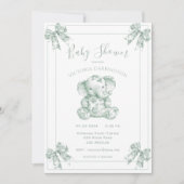 Green Toile Elephant Baby shower Kaart (Voorkant)