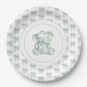 Green Toile Elephant Baby shower Papieren Bordje (Voorkant)